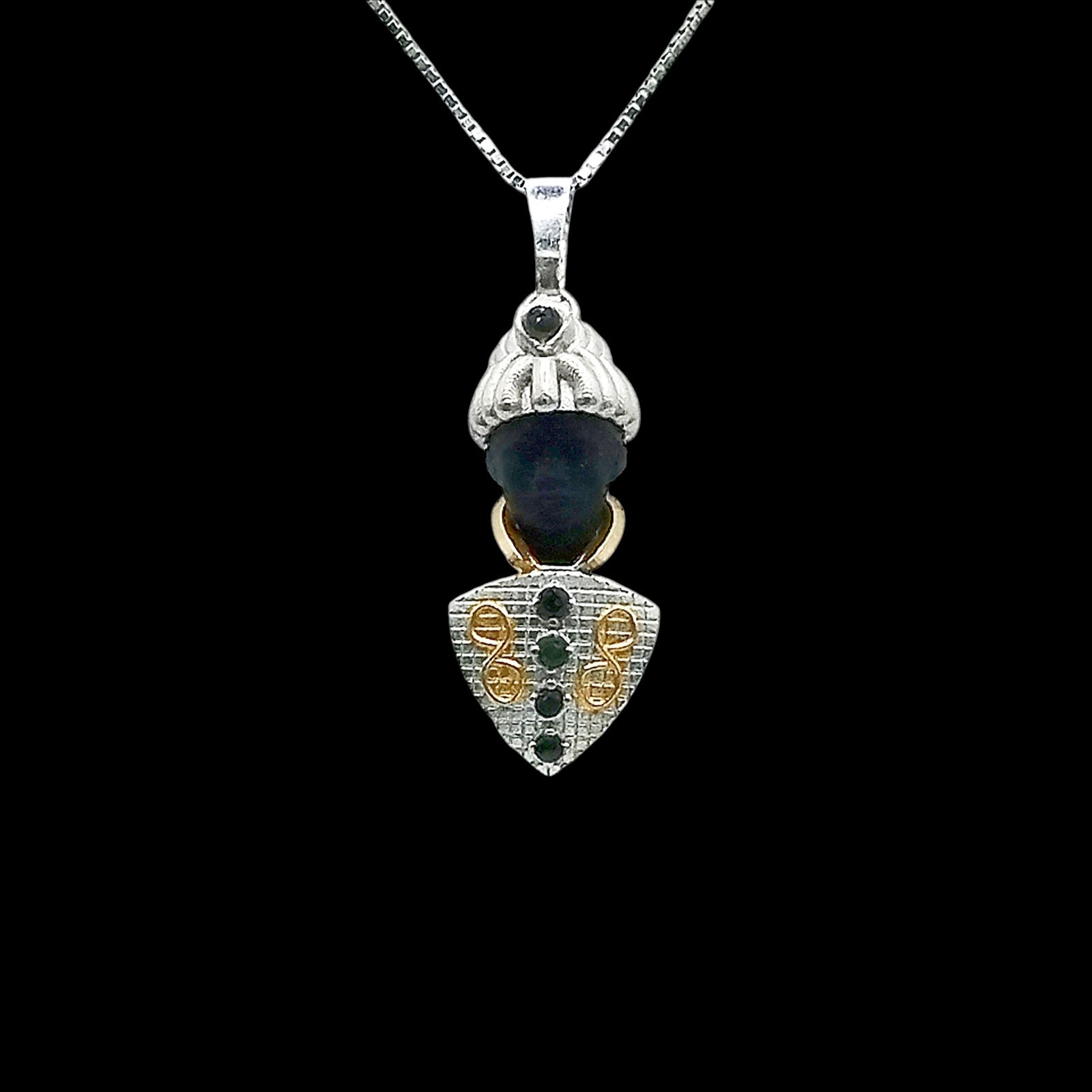 Moretto Venetian 925 Silver Handcrafted Necklace with Black Spinel