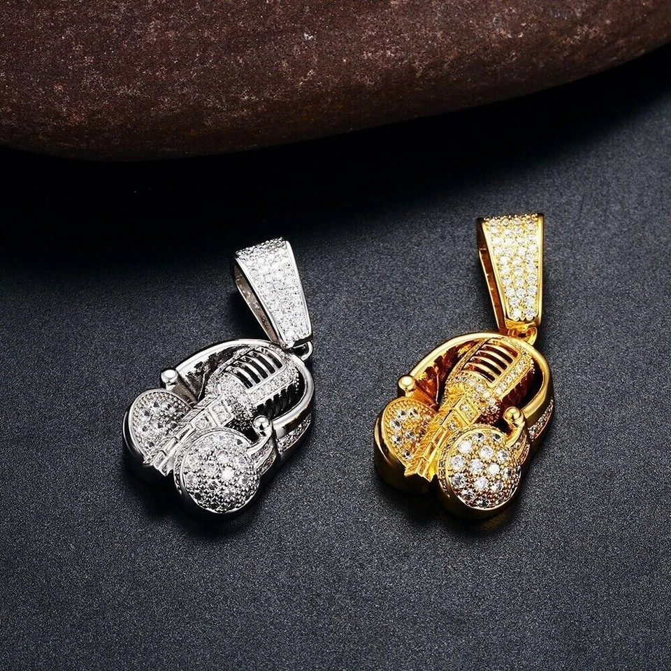 0.70Ct Lab Created Diamond Round Microphone Headset Pendant 14K White Gold Over