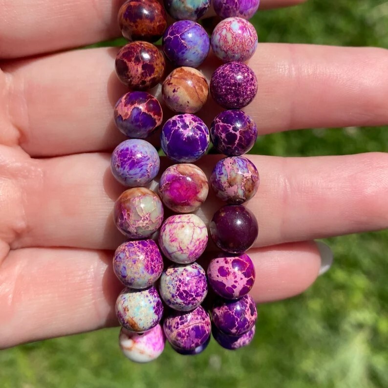 Purple Blue Sea Sediment Jasper Beads Healing Reiki Women Lotus Bracelet Gifts