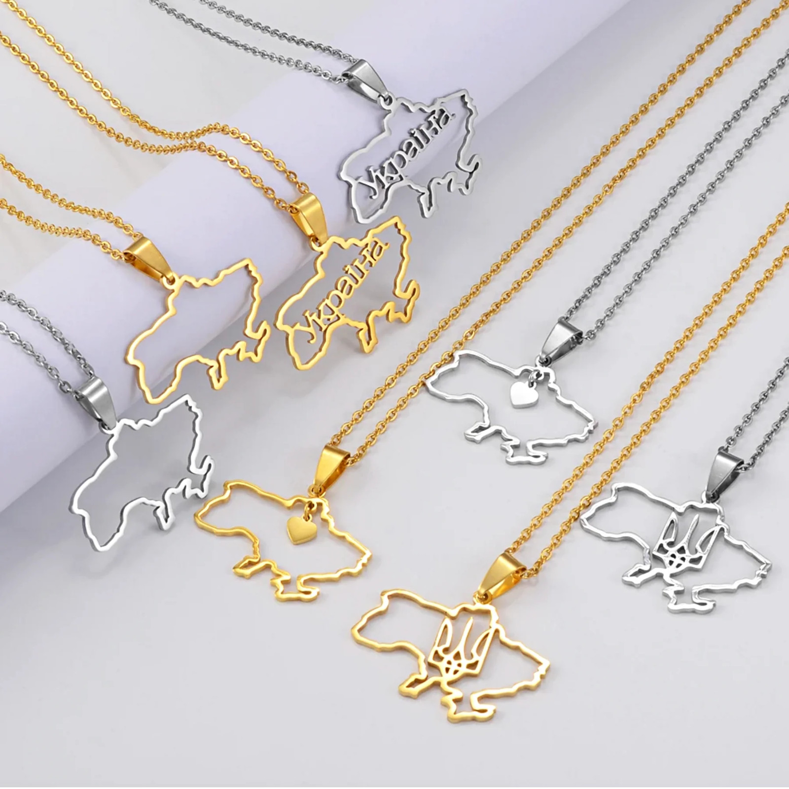 Ukraine Map Outline Pendant Necklace