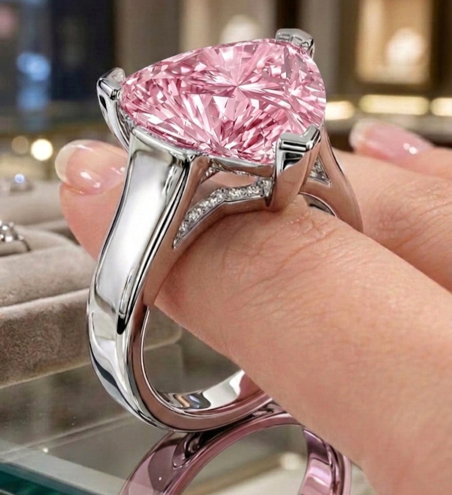 4.30 Ct Certified Trillion Cut Pink Natural Diamond Ring VVS1 White Gold Finish