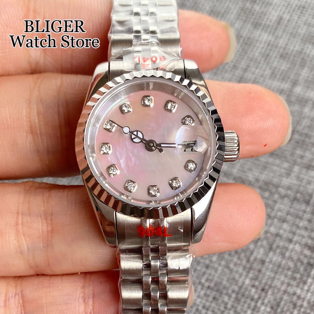 Pink Shell Dial 26mm Diamond Marker 21 Jewelry NH05 Automatic Women Ladies Watch