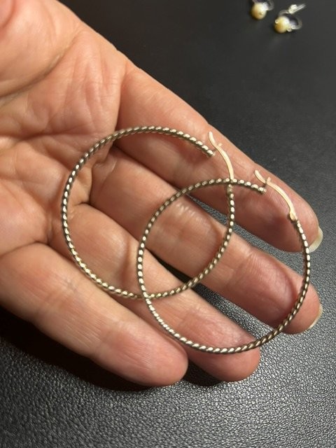 B6638 Twisted Rope Hoop Earrings Sterling Sterling Silver 2″ Textured 2.2g