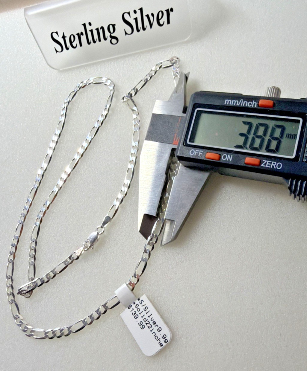 925 Sterling Silver Solid Italy Figaro LinkChain 9.9grams 3.9mm 22” Necklace NWT