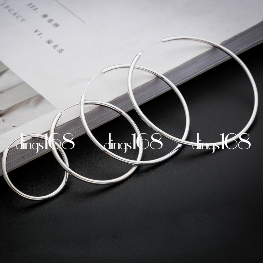 Womens 925 Sterling Silver Classic Large Endless 1.8mm Thin Hoop Earring H3Q50MM