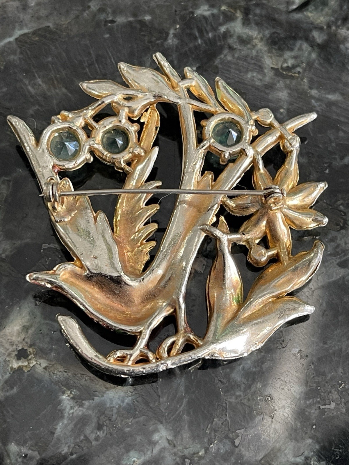 1940s Bird Of Paradise Eden Brooch Pot Metal Enamel Rhinestone Missing 3 Stones
