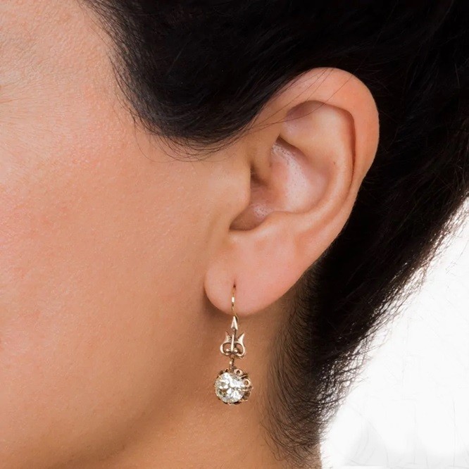 1.50Ct Round Cut Diamond Lab-Created Hook Drop Earrings 14K Yellow Gold Plated