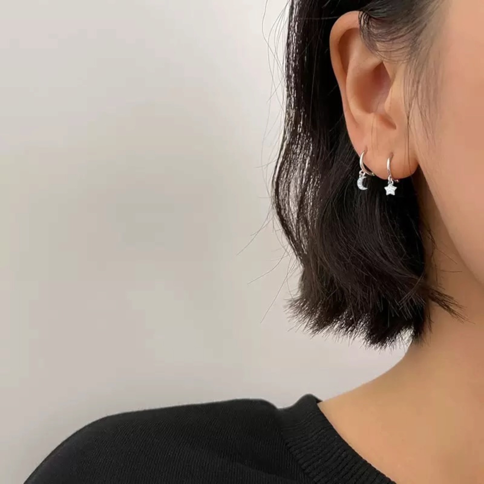 925 Sterling Silver Dangle Star Moon CZ Hoop Huggie Stud Earrings Gift Box B22