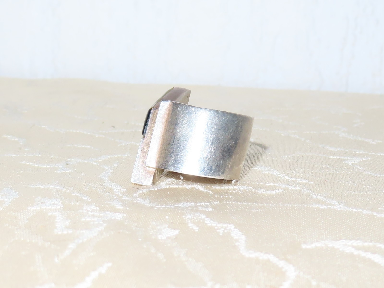 Vintage Ring Diamond Shape Pattern Hallmarked 925 Silver, Gr.58