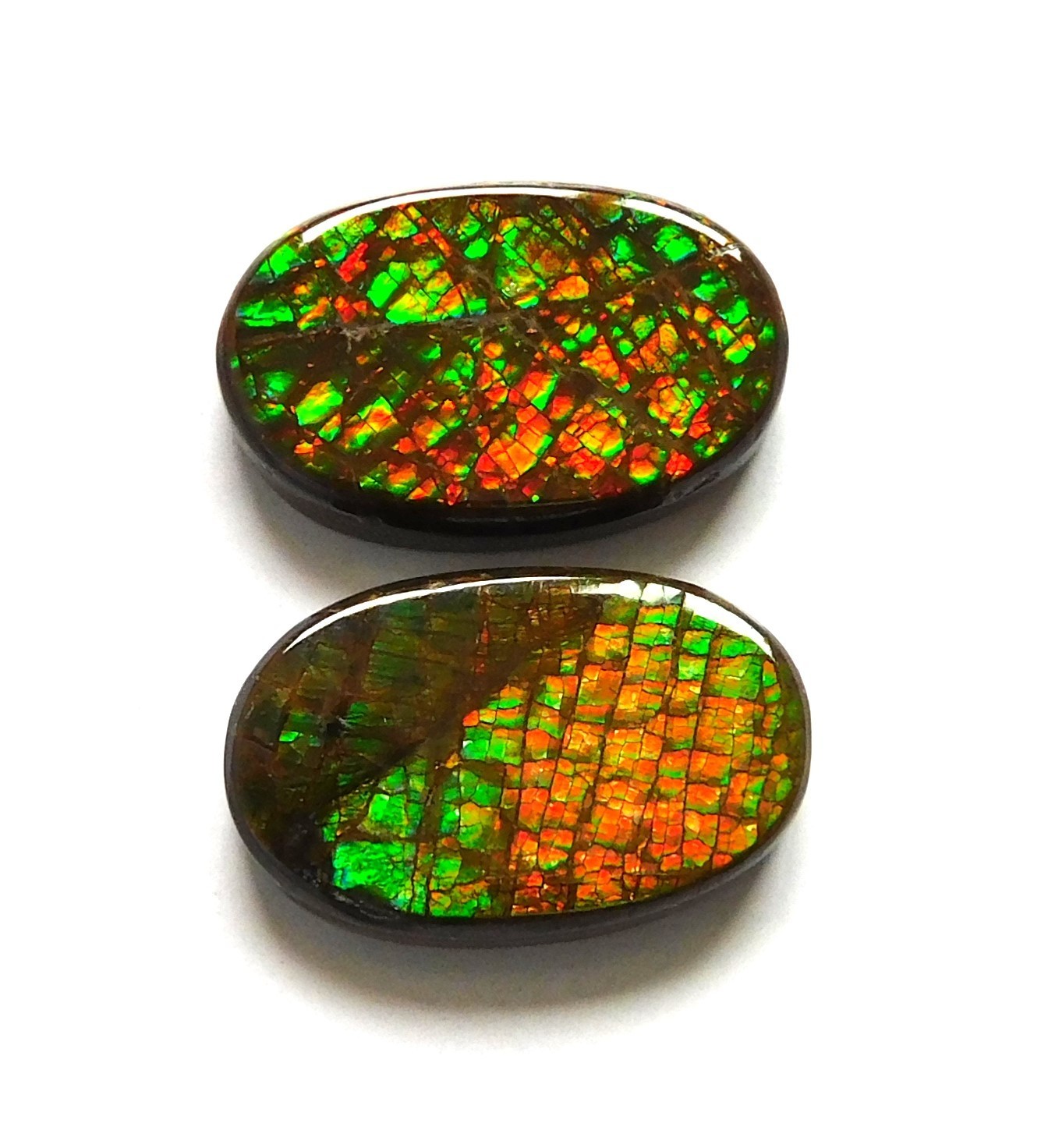 17.95 Cts Natural Ammolite(17.3mm X11.2mm each) Loose Cabochon Match Pair PB05