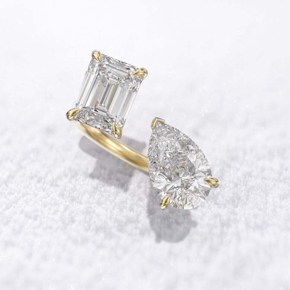 4Ct Lab Created Diamond Two Stone Engagement Ring 14K Yellow Gold Finish
