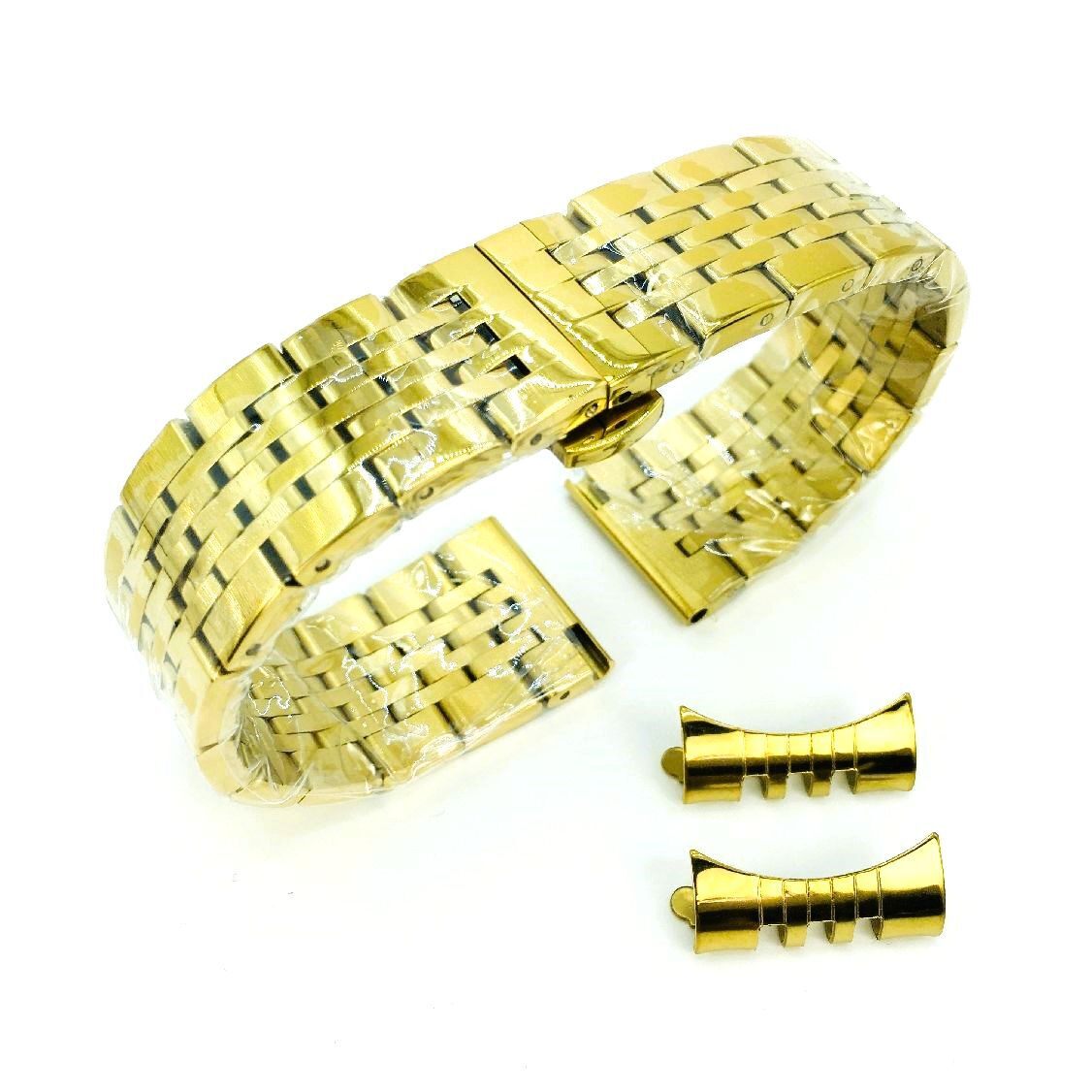 Polished Thin Gold Metal Bracelet Watch Band 13mm 15mm 17mm 19mm 21mm 23mm 7073