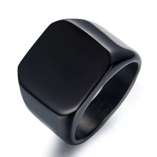 Mens Stainless Steel Ring Square Signet Polished Biker Silver Black Blue Gold.
