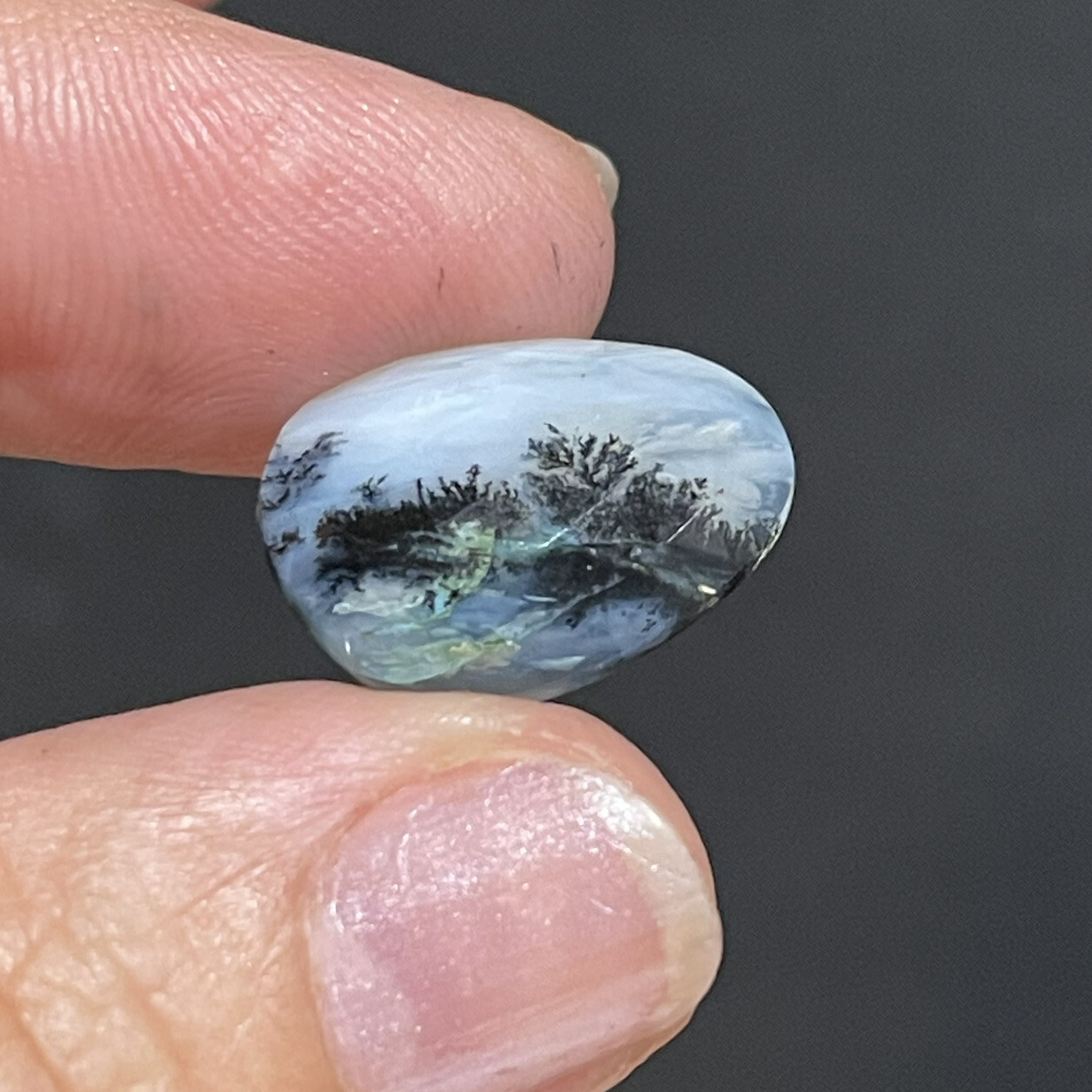 6.25ct 18.3×13.3×4.3mm Picture Like Blue Peruvian Rose Cut Opal Cabochon Gem