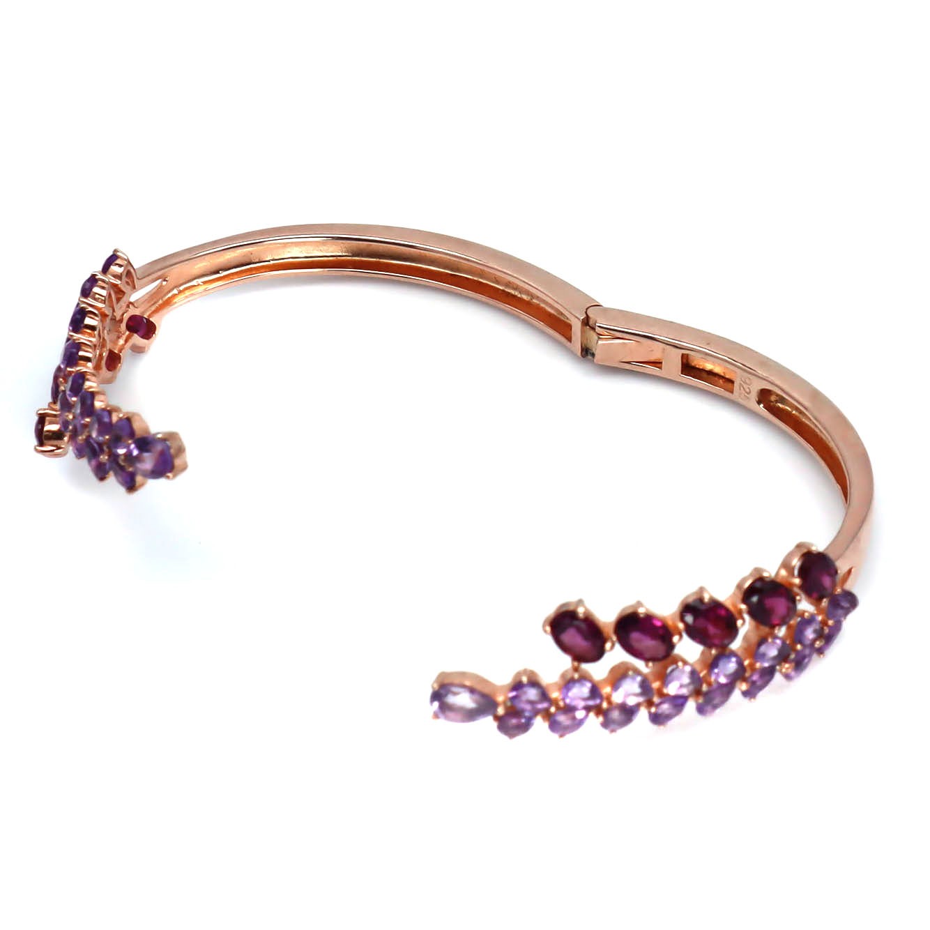 Natural Purplish Red Rhodolite Garnet Pink Amethyst Bangle 925 Sterling Silver