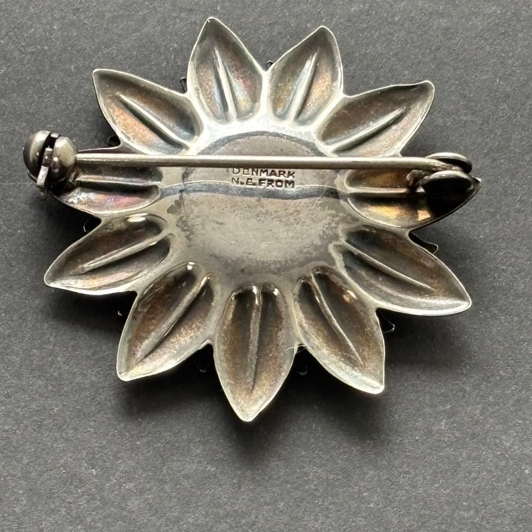 N.E. FROM Denmark Sterling 925 Silver Sunflower Brooch Vintage Mid-Century 3.6cm