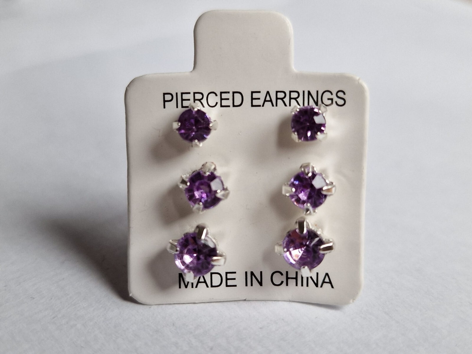 Metal, Allergy Free Diamante Shape Studs Earrings Purple 3 Pairs SET