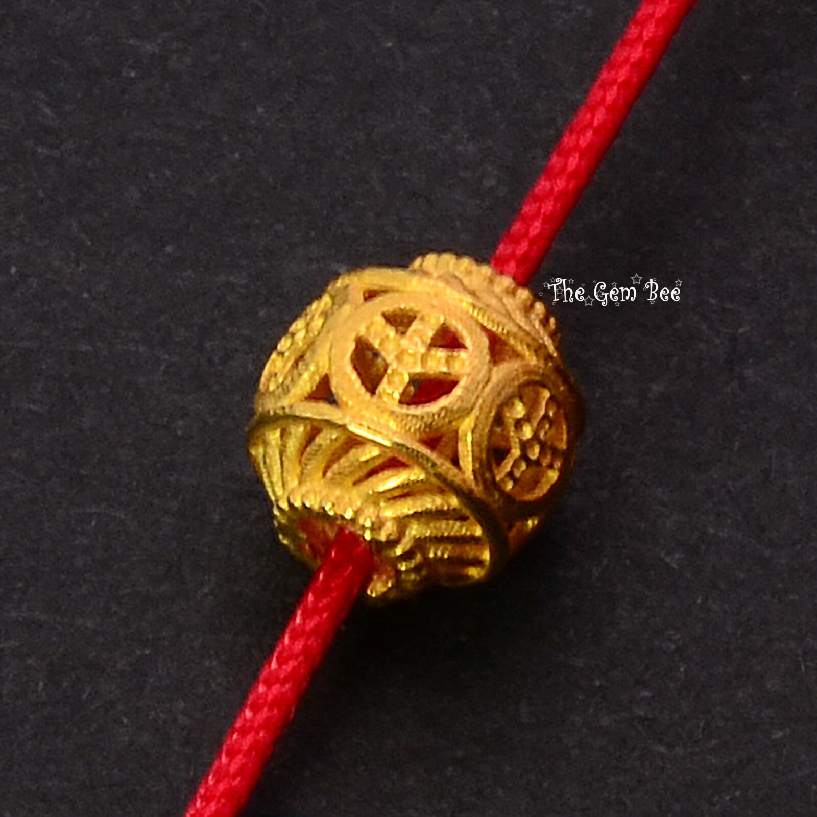 6.2mm 18k Solid Yellow Gold Filigree Peace Sign Lantern Spacer Finding Bead (1)