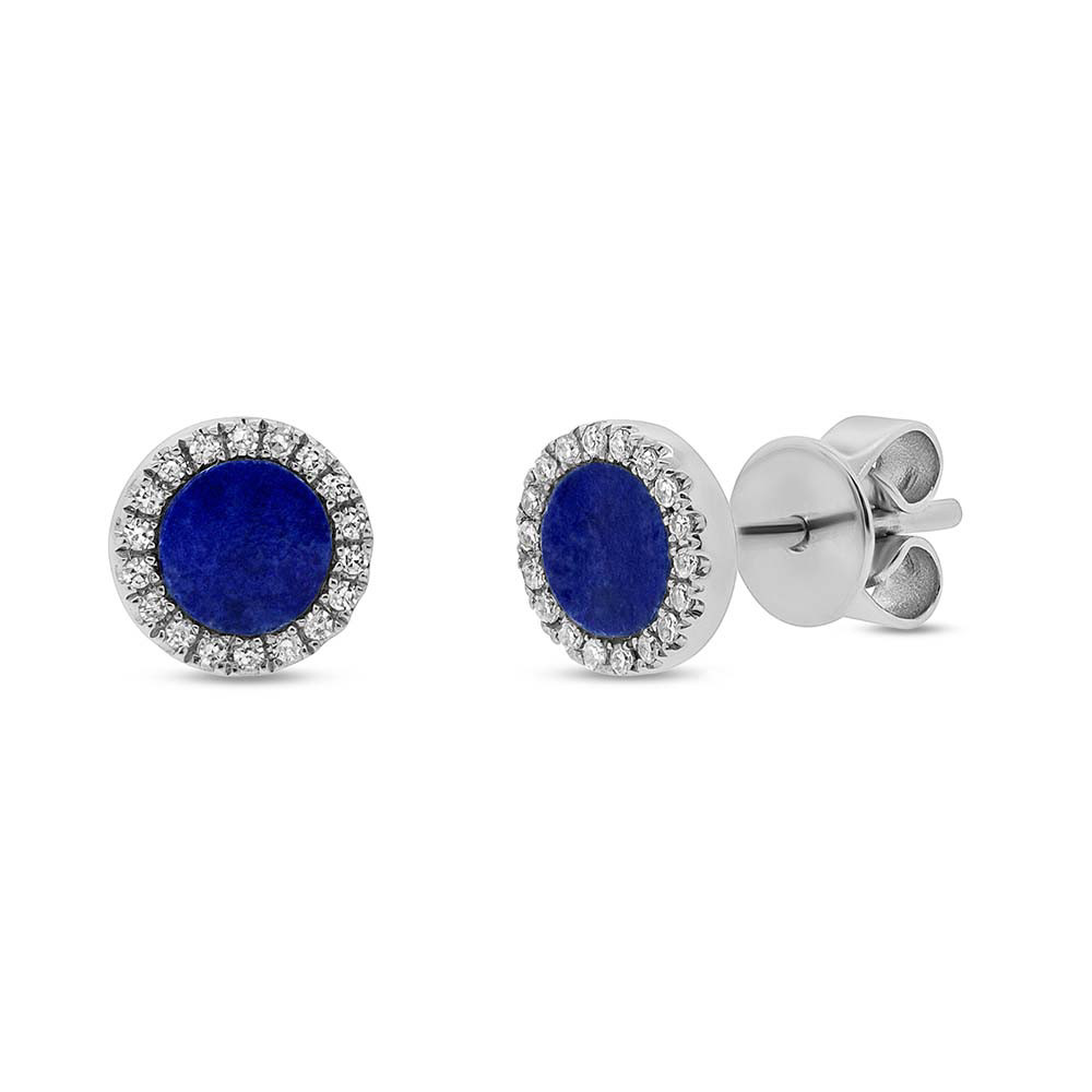 14K White Gold Natural Lapis Lazuli Diamond Stud Earrings 0.59 CTW