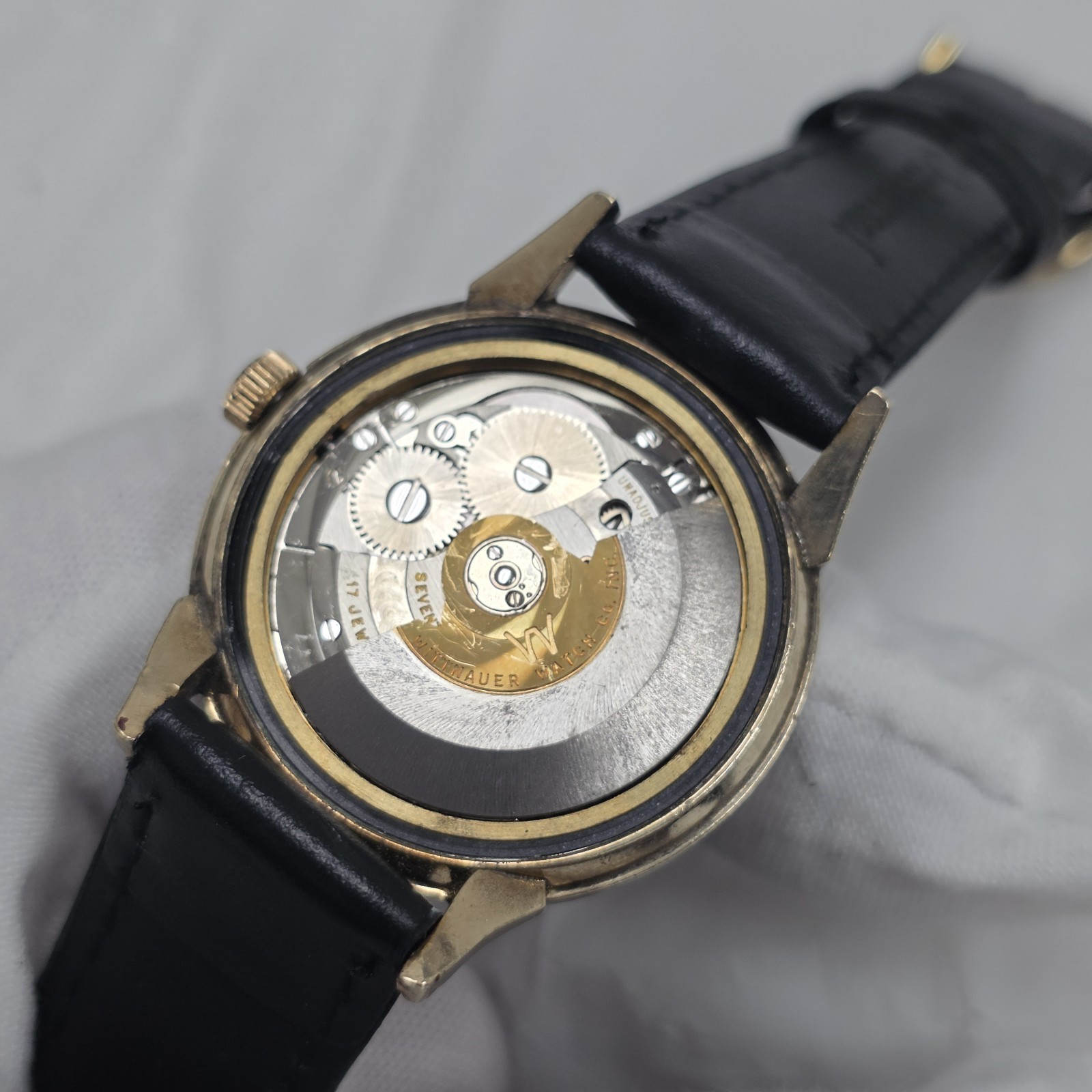 Vtg Wittnauer Mens Automatic Watch Swiss 11SR 17J 34mm Crosshair 10k Gold Filled