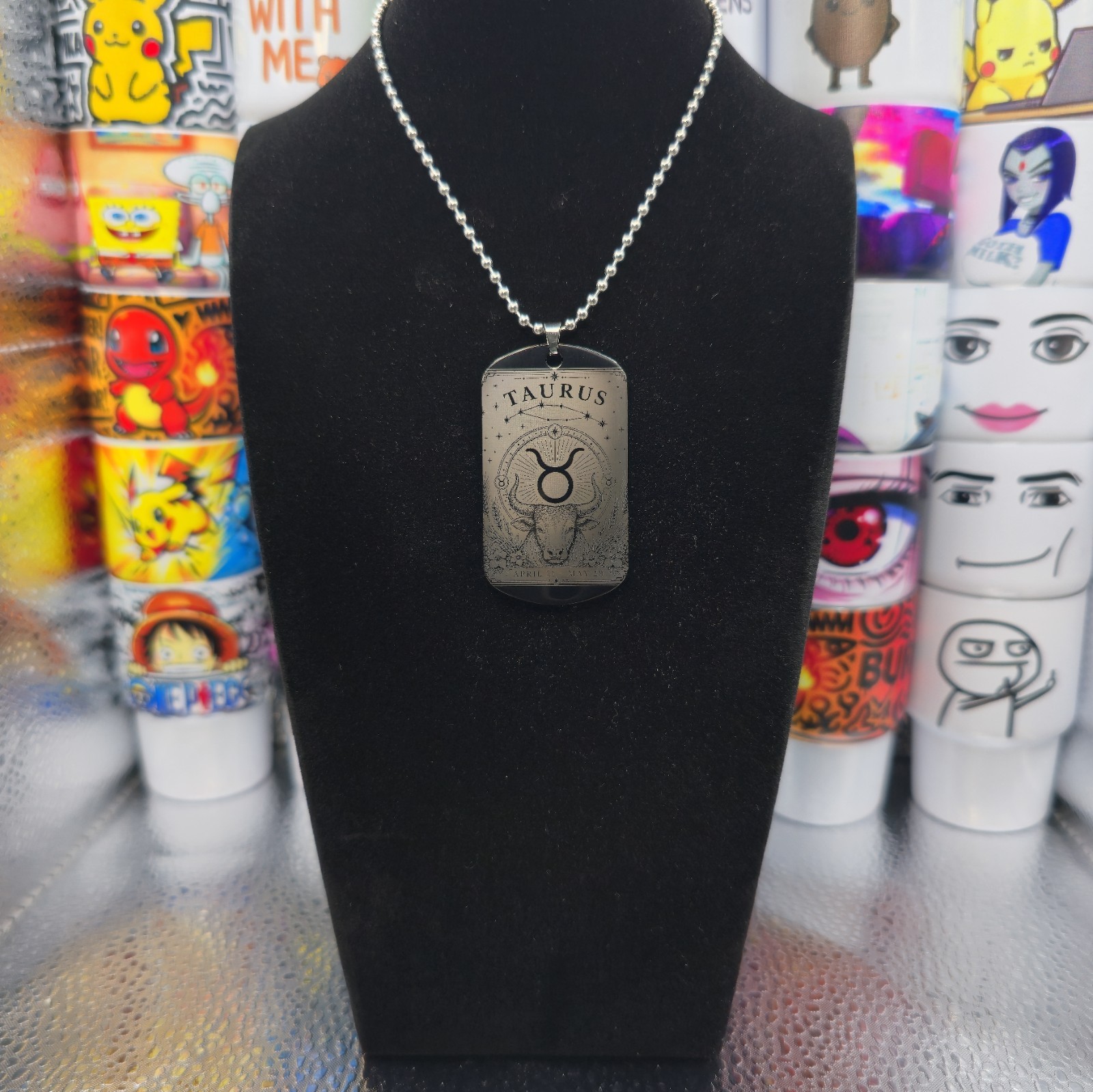 Taurus double sided Zodiac Necklace with Astrological Horoscope Pendant