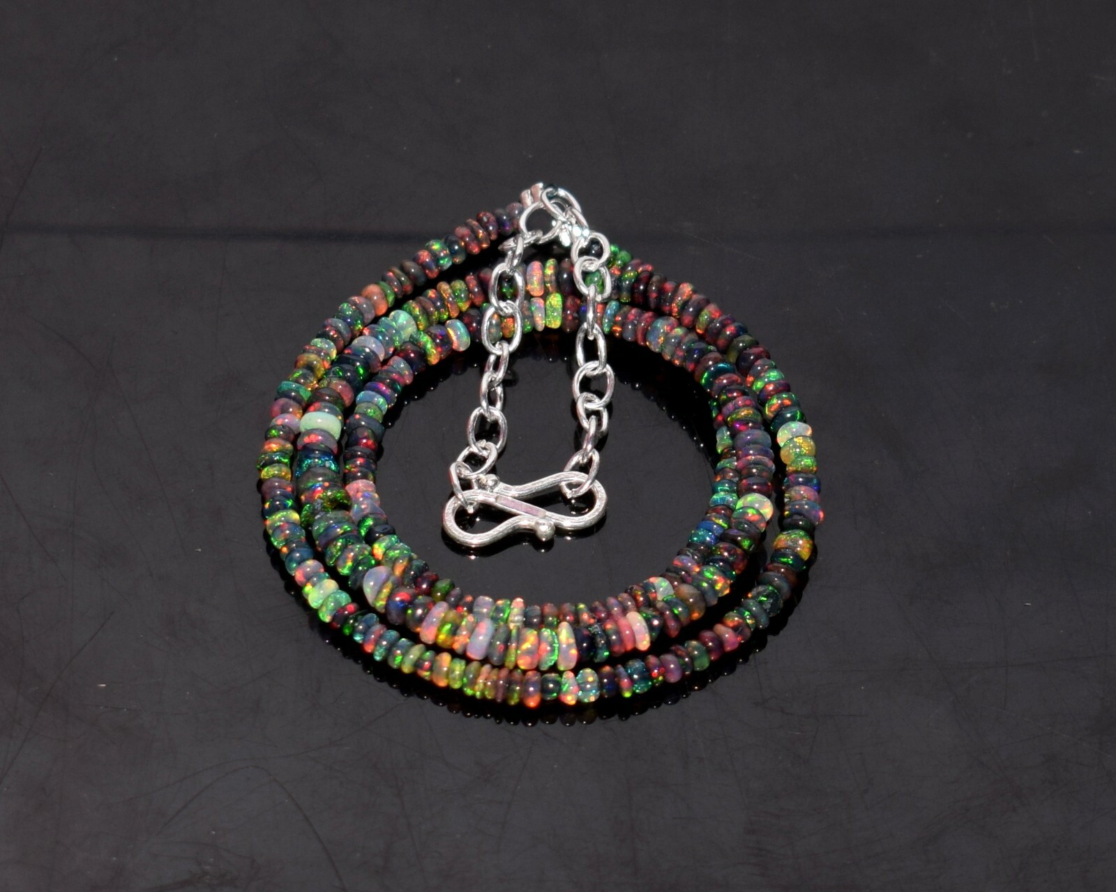 20″Natural Ethiopian Black Opal Wello Fire Opal Gemstone Bead Necklace 34 Crt