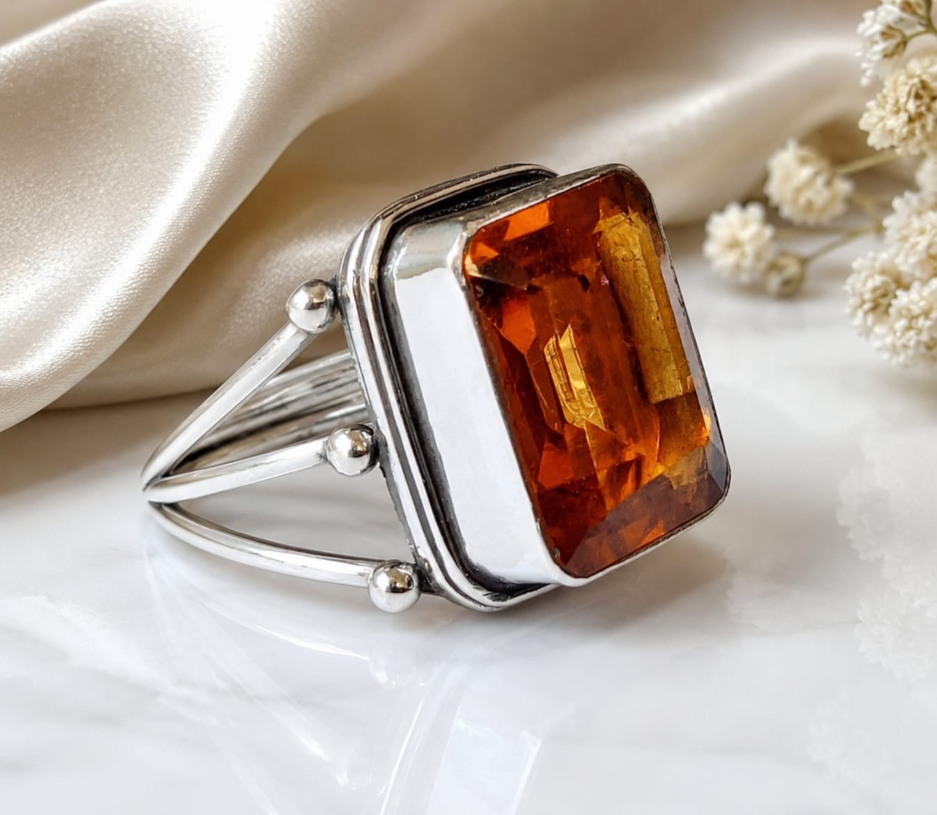 Citrine Rectangle Gemstone 925 Sterling Silver Handmade Ring Anniversary Gift