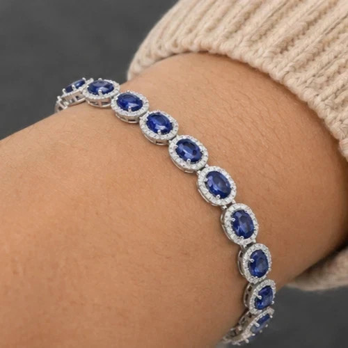 8Ct Oval Cut Lab Created Diamond Women’s Tennis Bracelet 14K White Gold Plated