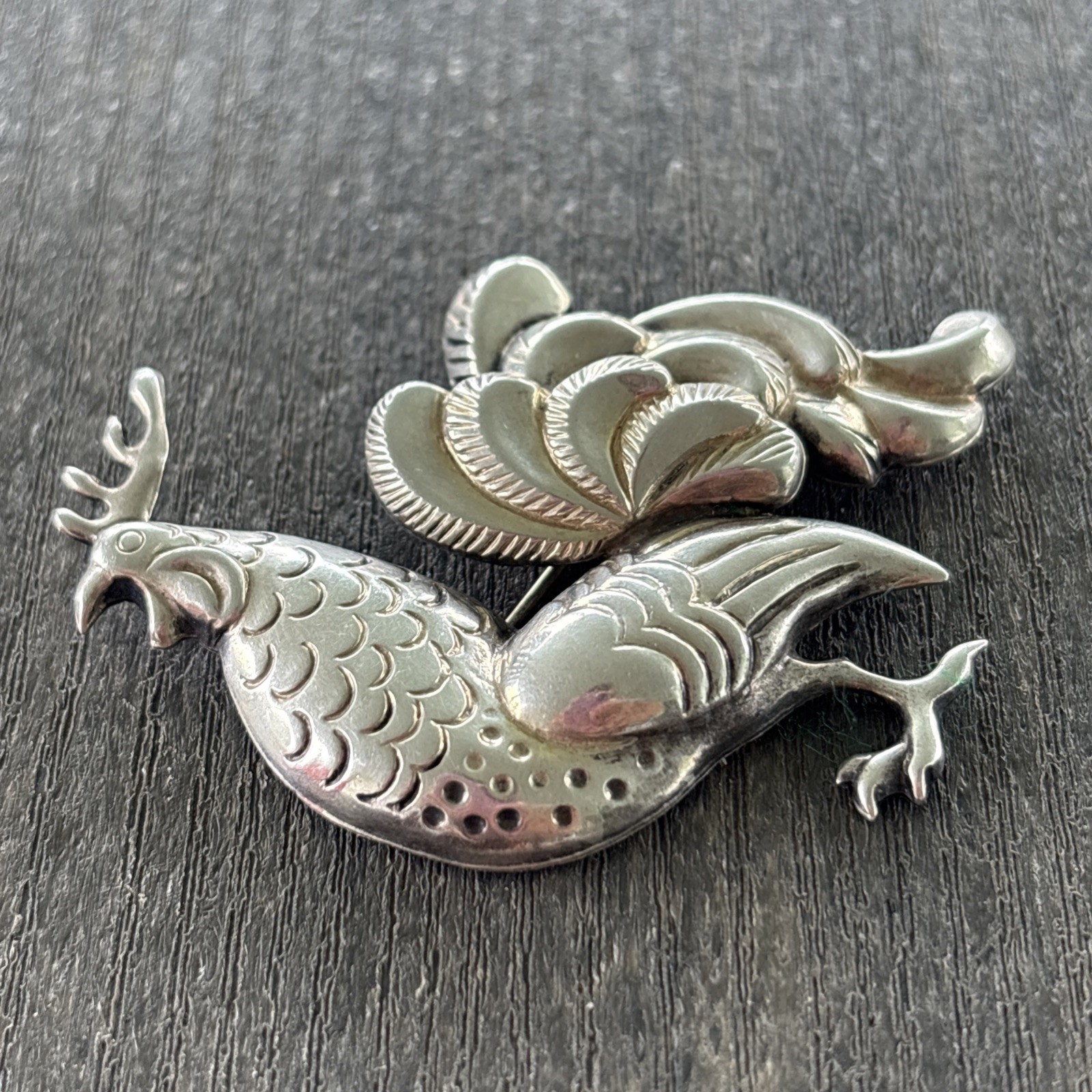 Sterling Silver Large Rooster Pin Brooch Marked Lang 10.6 Grams 2.25” x 2”