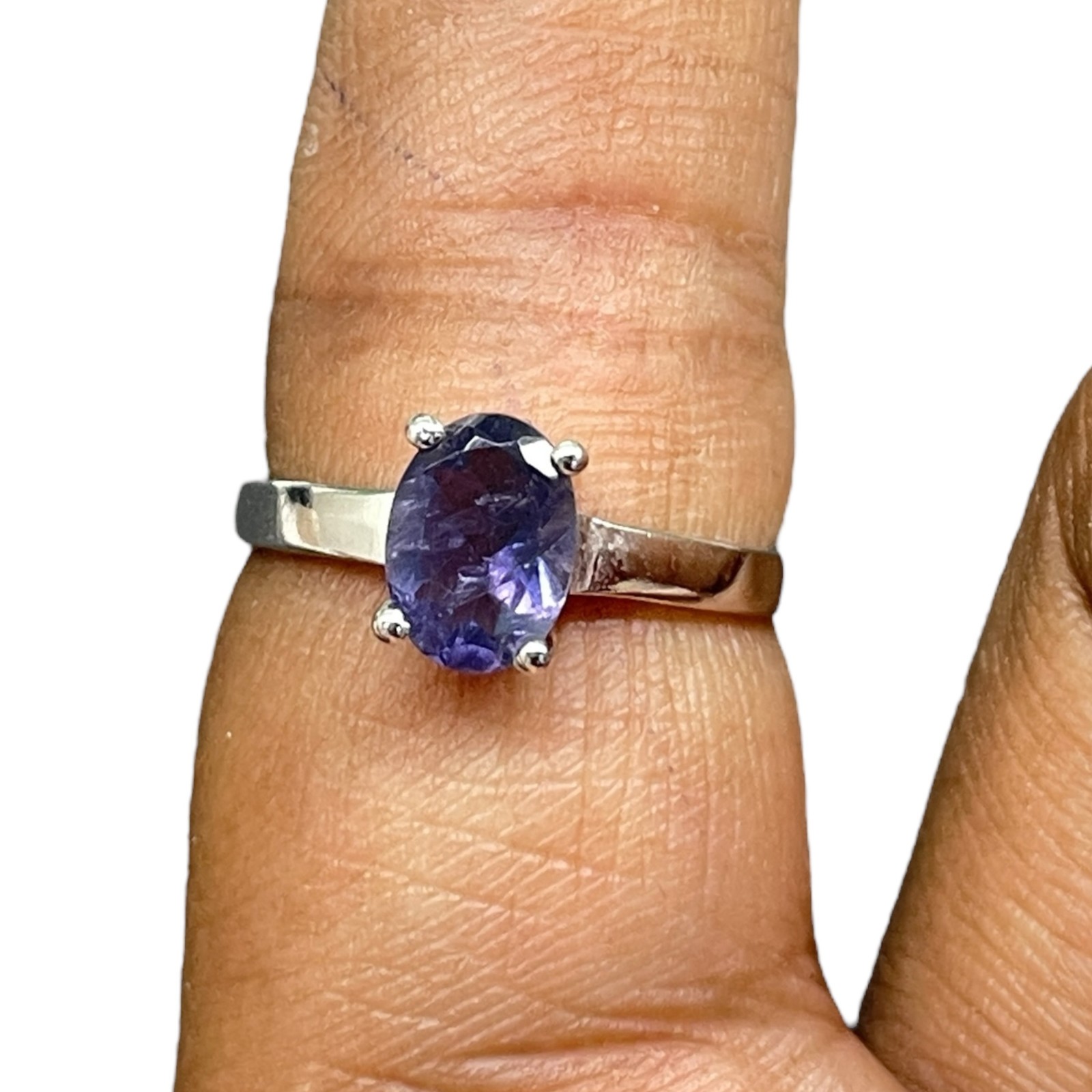 Natural Iolite Ring 925 Sterling Silver 14K WG Rhodium Plated Top Quality