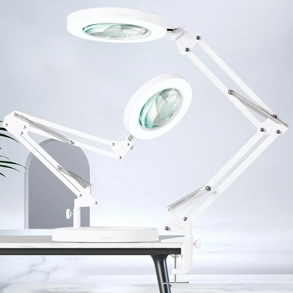 Desk Lamp with 10X Magnifying Glass 10 Brightness Levels Adjustable Clamp Light