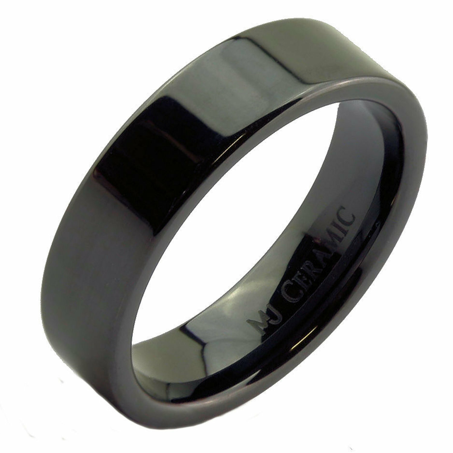 White or Black Ceramic 4, 6, 8 or 10mm Wedding Band Flat Pipe Cut Polished Ring