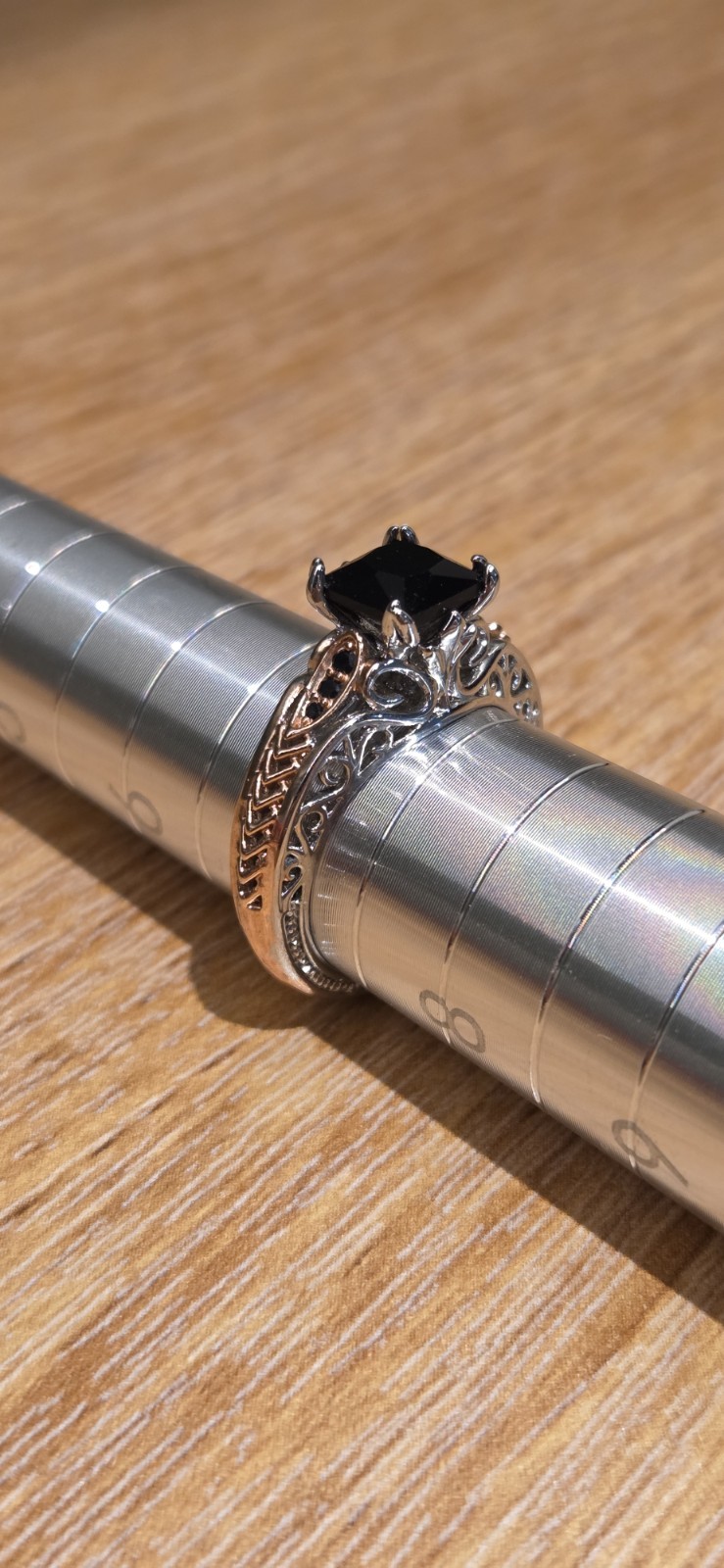 1.5 CT Princess Black Onyx Vtg Style 925 Silver Rose Gold Filigree Ring New Sz 7