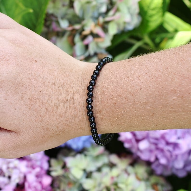 Black Obsidian 4mm Stone Crystal Beaded Healing Protection Women Bracelet Gifts
