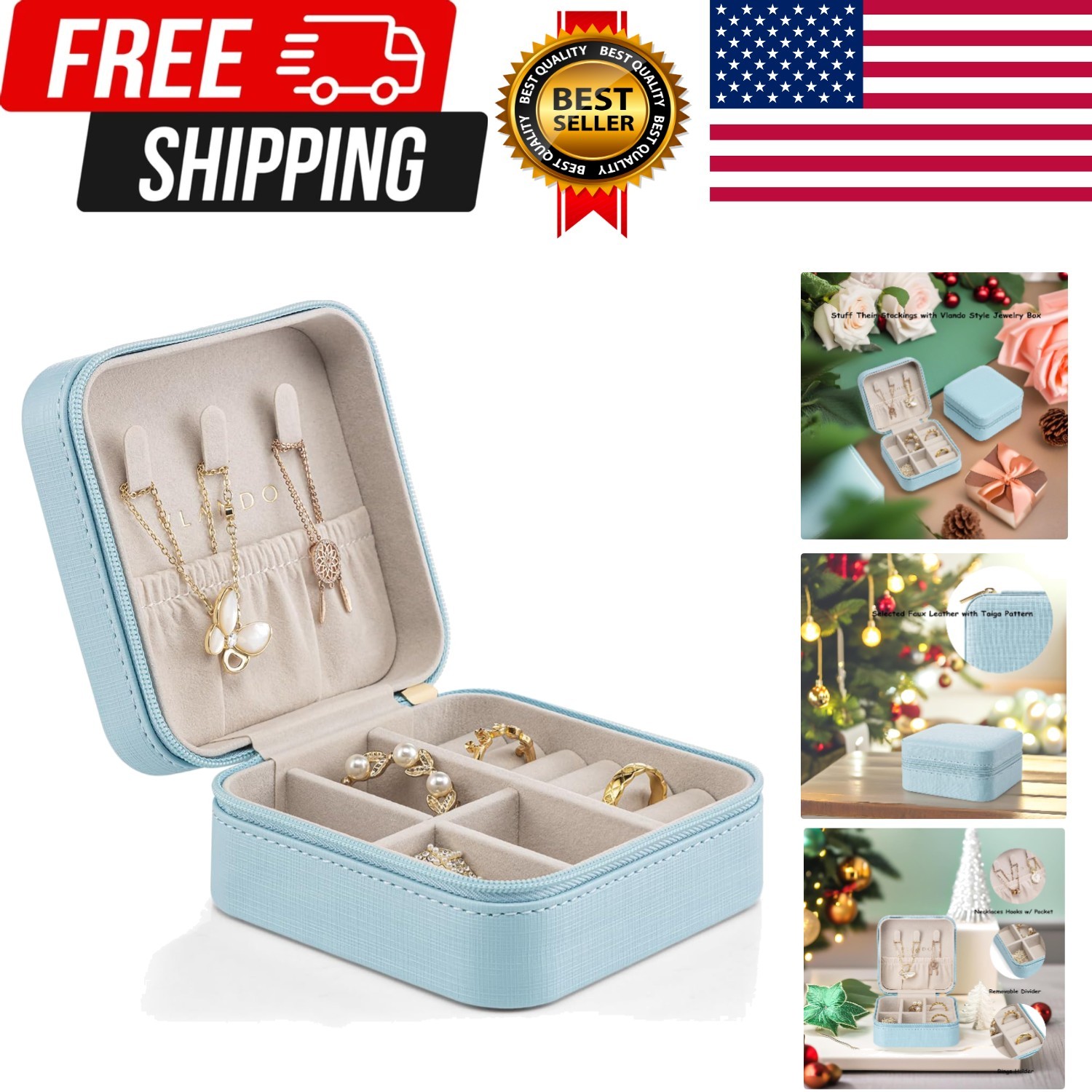 Small Travel Jewelry Box Organizer Display Case for Girls Women Gift Rings Ea…