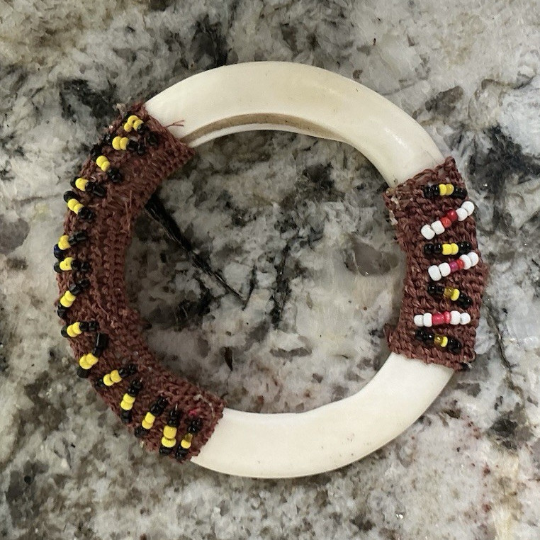 White & Brown Bangle Bracelet with Multicolor Round Glass Beads, Beaded Style
