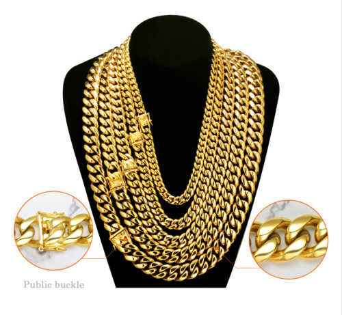 Heavy Stainless Steel Men’s Miami Cuban Link Chain or Bracelet 18k Gold Plated