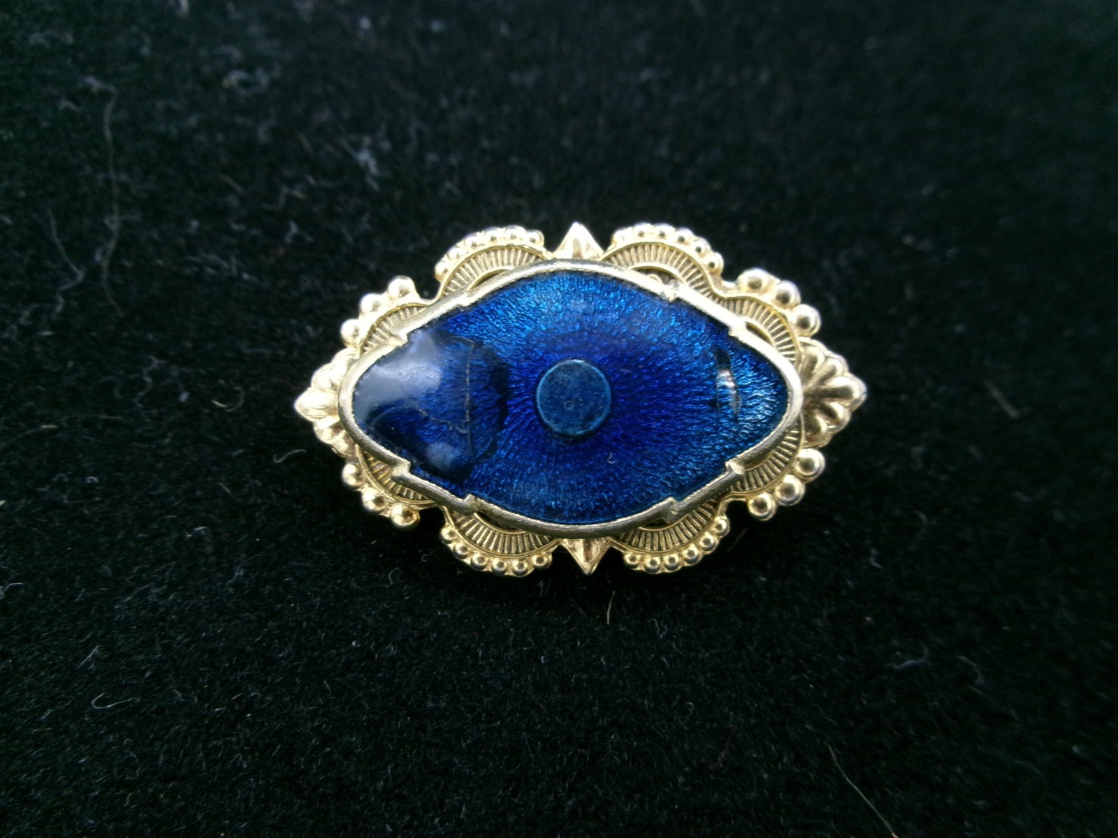 VINTAGE FREIRICH BLUE CABOCHON STATEMENT PIN BROOCH SEE DETAILS