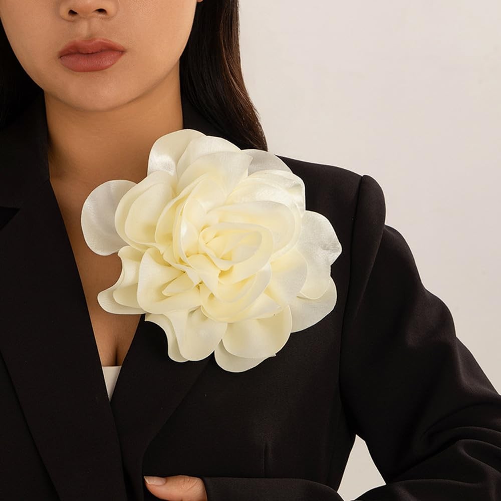 Satin Fabric Rose Flower Extra Large Big Brooches Lapel Pins Silk Camellia Ov…