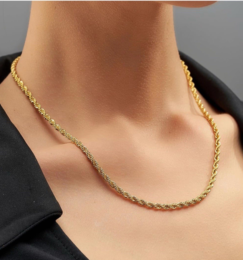 Premium Real Rope Chain Necklace 24K Gold Plated Bronze. No Nickel 2mm-6mm 18-30
