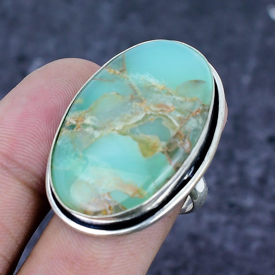 Chrysoprase Gemstone Handmade 925 Sterling Silver Jewelry Ring Size 8 K447