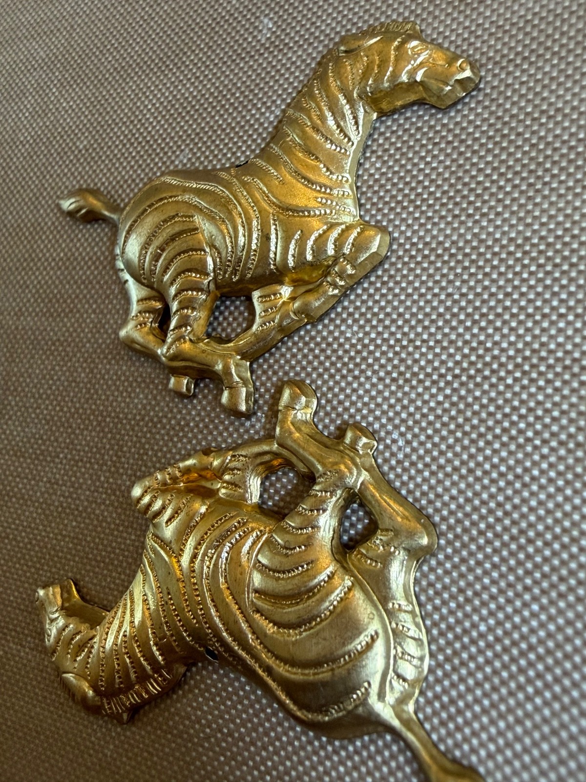 Vintage Brass Zebra Stampings 1.5” Safari Animal Findings Hanging Charms Lot of