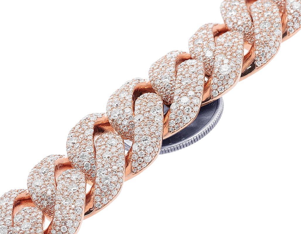 4 Row 79 4/5 CT Real Diamond Miami Cuban Link Necklace 21.5mm 22″ 10K Rose Gold