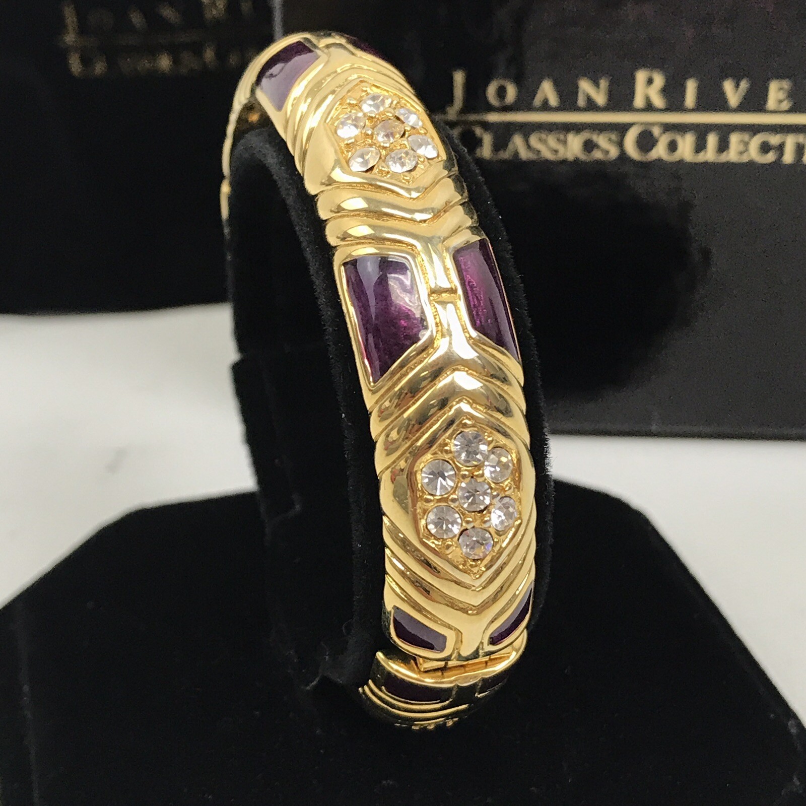 Joan Rivers Red Purple Metallic Rhinestone Gold-Plated Hinged Bracelet w/ Box