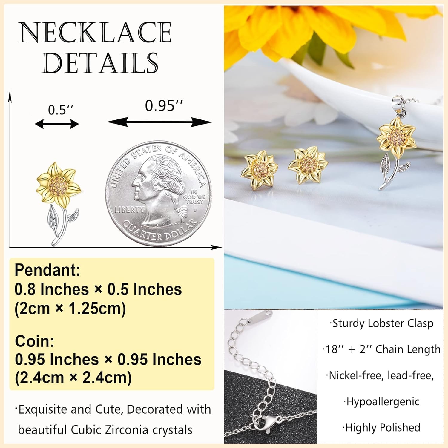 Lightweight Hypoallergenic Sunflower Necklace – Perfect Gift for Any Occasion