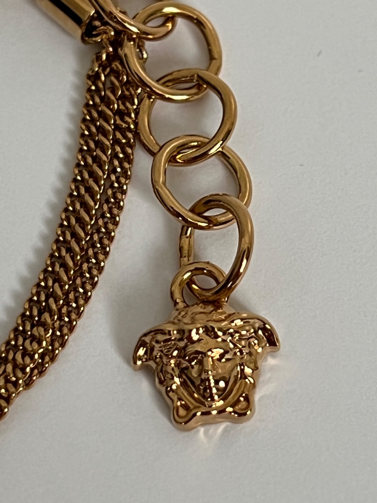 NWT Versace Medusa Head Large 3D Logo Charm Greek Key Gold Chain Bracelet $1295
