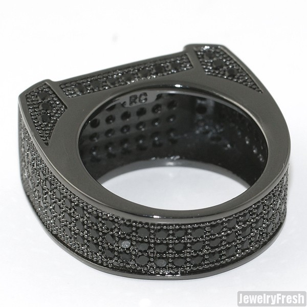 All Black Custom Lab Made Flat Bar 360 Iced Out Mens Hip Hop Ring