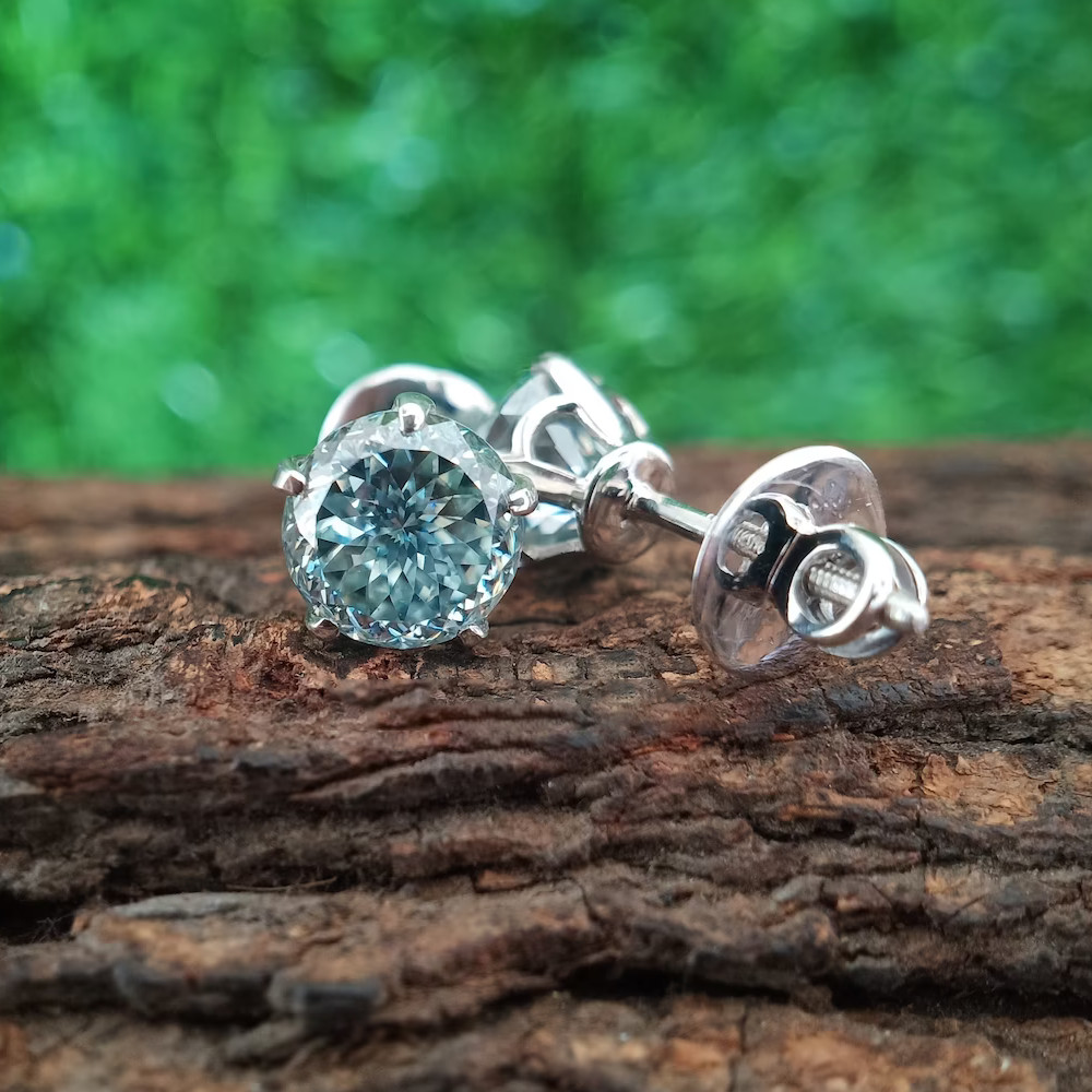 4.00 TCW Round Cut Blue Portuguese Moissanite Earring 14k White Gold Plated