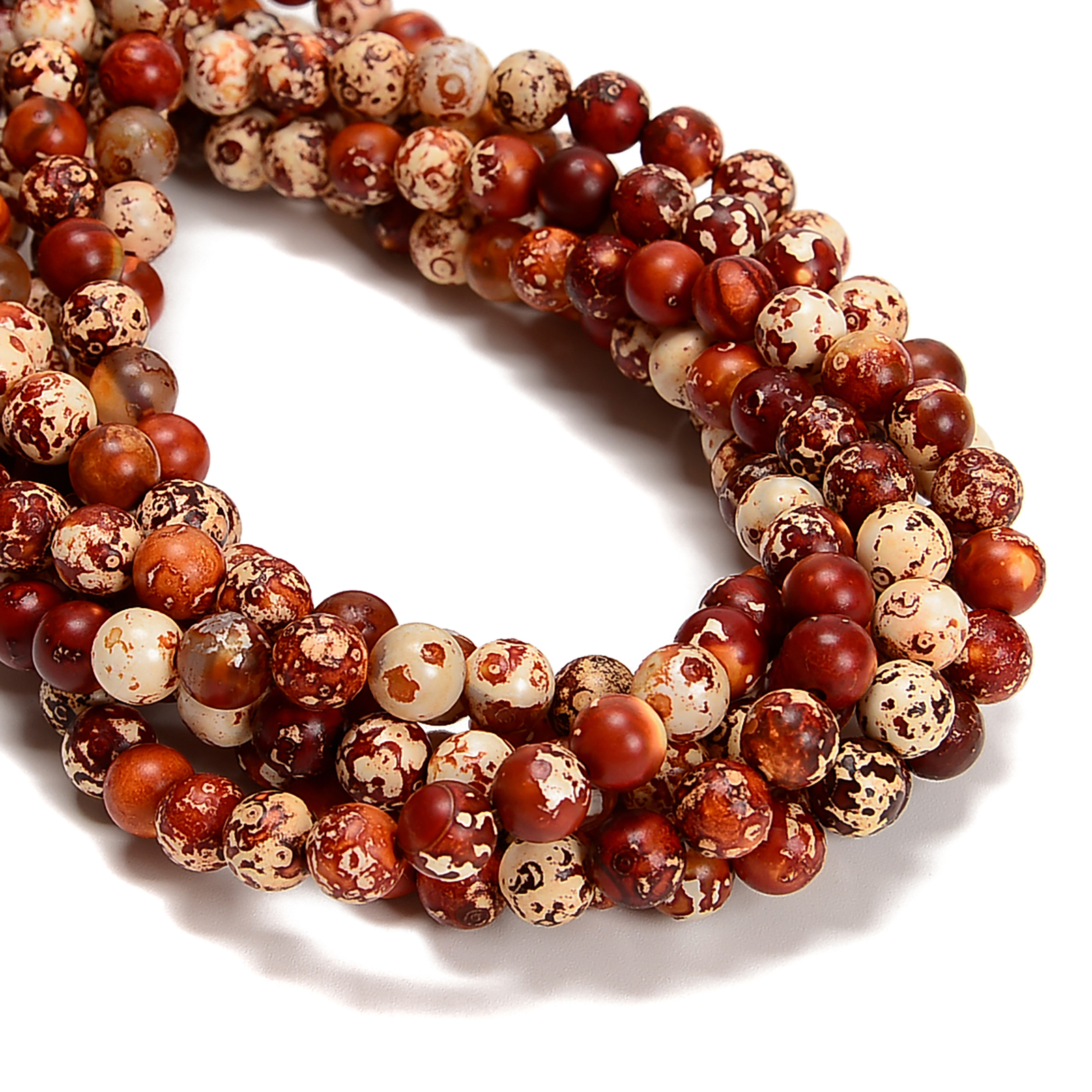 Orange Brown Tibetan Agate Smooth Round Beads Size 8mm 15.5” Strand