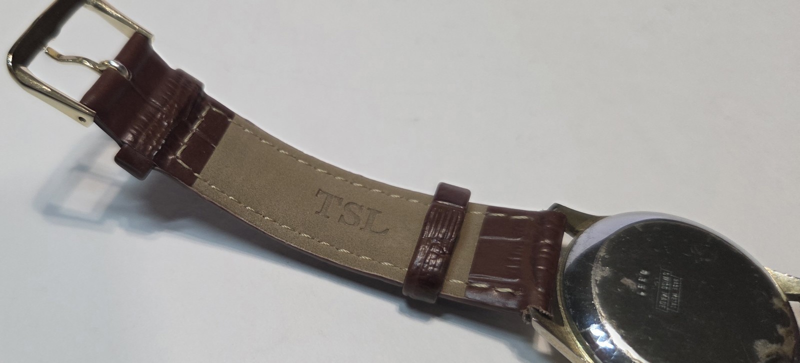 Vintage mid-century retro ROSS Swiss made 17J gents watch gold tone brown strap